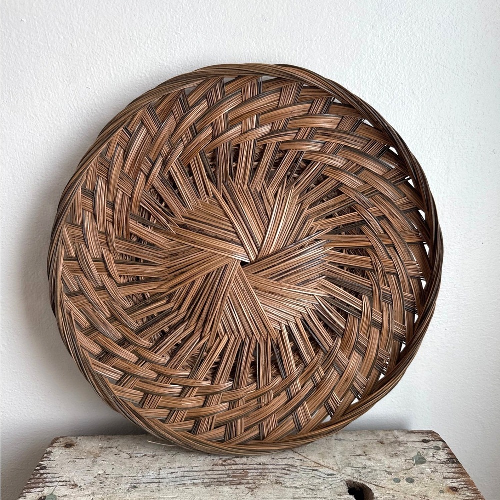 Vintage Bohemian Rattan Wicker Wall Basket Serving Tray Decorative Wall Art